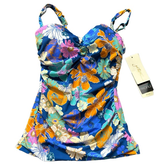 PROFILE BY GOTTEX light as a feather 32D tankini top built in underwire bra NWT - Picture 2 of 5